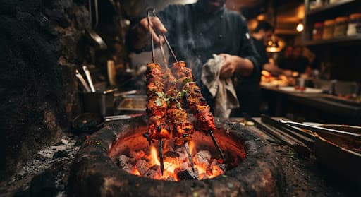 Tandoori chicken skewers from the clay oven